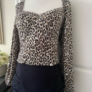 NWOT Sincerely Jules Leopard Brown/Black Sweetheart Long Sleeves Tops, Size L